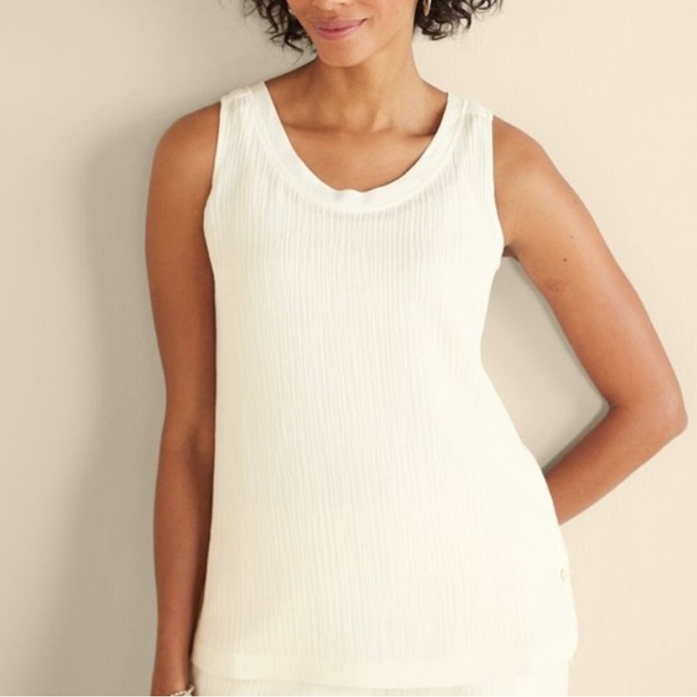 Soft Surroundings Ivory Pearl Oceo Gauze Tank- S - Picture 2 of 7